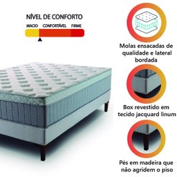 Cama Box Casal Colchão Molas Ensacadas Ômega 138x188x70cm Cinza / Branco Hellen - 5