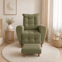 Ver imagem 4 de Poltrona de Amamentação Balanço com Puff Ternura em Bouclê Elegância e Design Moderno Verde Oliva
