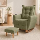 Ver imagem 2 de Poltrona de Amamentação Balanço com Puff Ternura em Bouclê Elegância e Design Moderno Verde Oliva