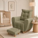 Ver imagem 3 de Poltrona de Amamentação Balanço com Puff Ternura em Bouclê Elegância e Design Moderno Verde Oliva
