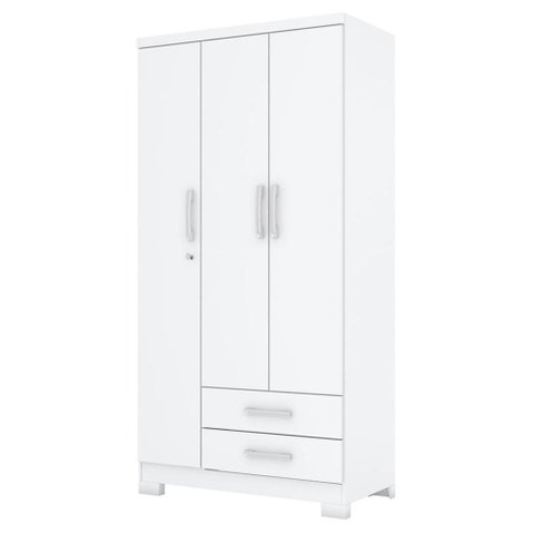 Guarda Roupa Solteiro Açaí 3 Portas e 2 Gavetas Branco - Móveis Henn