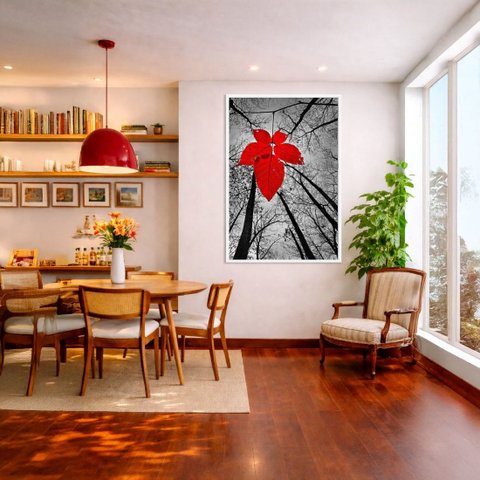 Quadro Canvas Árvores Peb Vermelho 70x50cm Mold Branca