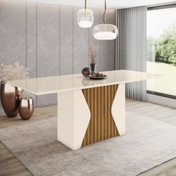 Mesa de Jantar 8 Lugares Henn Maya SC50-129 Tampo de Vidro Off White/Nature SE - 2 Mesa de Jantar 8 Lugares Henn Maya SC50-129 Tampo de Vidro Off White/Nature SE - 2