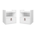 Ver imagem 2 de Kit 2 Mesa de Cabeceira 2 em 1 Pés e Suspensa Puxador Couro:branco