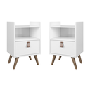 Ver imagem 1 de Kit 2 Mesa de Cabeceira 2 em 1 Pés e Suspensa Puxador Couro:branco