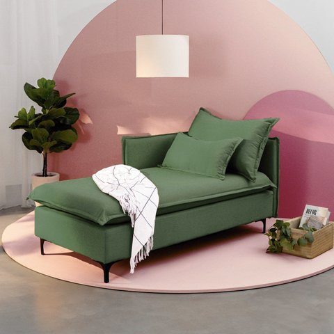 Sofá Modular Chaise Braço Lateral com Pé Metal Sôma CabeCasa MadeiraOriginals Verde