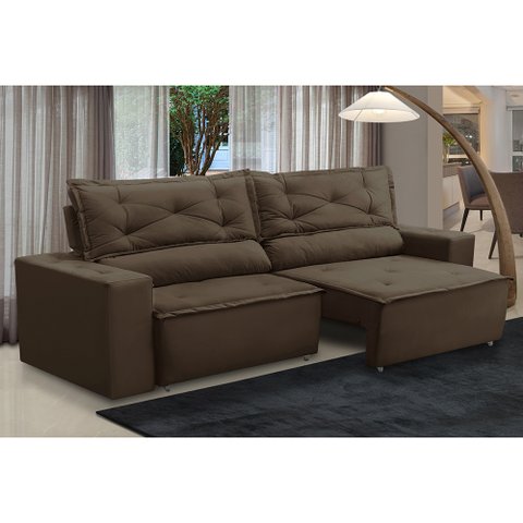 Sofá Retrátil e Reclinável 3 lugares com Molas 2,00m Laura Suede Marrom Madelina