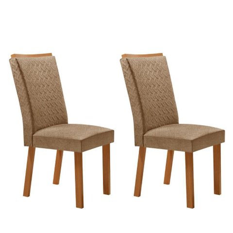 Conjunto 2 Cadeiras Lisa MDF Encosto Estofado Bege Moderna 60cm