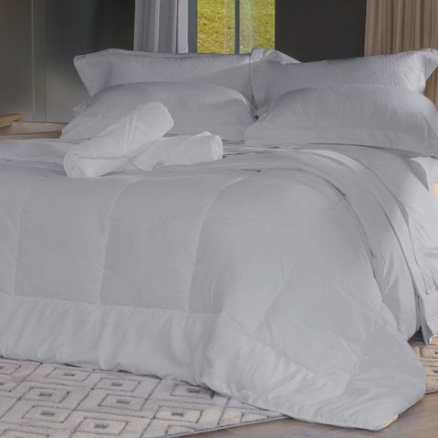 Edredom Queen Toque de Plumas Suíte 100% Poliéster 240x260cm Tessi Cinza Fog