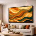 Ver imagem 1 de Quadro Abstrato Ondas Orgânicas Terracota Verde Dourado
