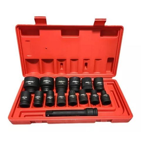 Jogo de Soquete de Impacto 15pcs 8-32mm com Extensão 1/2