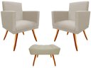 Ver imagem 1 de Kit 2 Poltronas Decorativa Nina + Puff Retangular Suede Bege Pés Madeira Mz Decor