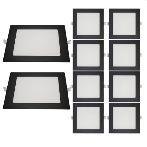 Kit 10 Painéis de LED Redondo Embutir 12W 6500k Bivolt Preto Blumenau Iluminação