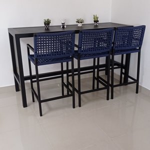 Mesa Bancada com Três Banquetas Tijuca - Alumínio com Corda Tricotada MÓVEIS E LAZER