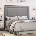 Ver imagem 1 de Cabeceira com Tachinhas Metal Fumê Estofada 160cm para Cama Queen Linho Cinza Madri - Lh Móveis