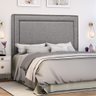 Cabeceira com Tachinhas Metal Fumê Estofada 160cm para Cama Queen Linho Cinza Madri - Lh Móveis - 1