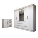 Ver imagem 3 de Guarda-roupa Casal Honey 4 Portas 6 Gavetas 1 Porta 4 Gavetas Espelho Branco - Pm