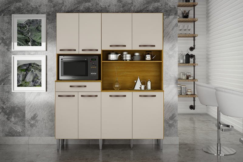 Kit Cozinha 7 Portas 1 Gaveta - Pratic-Cinamomo/Off White - CHF