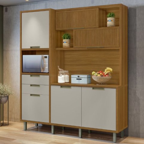Armário de Cozinha 6 Portas 2 Gavetas Loft Ripado Imperatriz 100% MDF Branco/Amadeirado Freijó/Off White