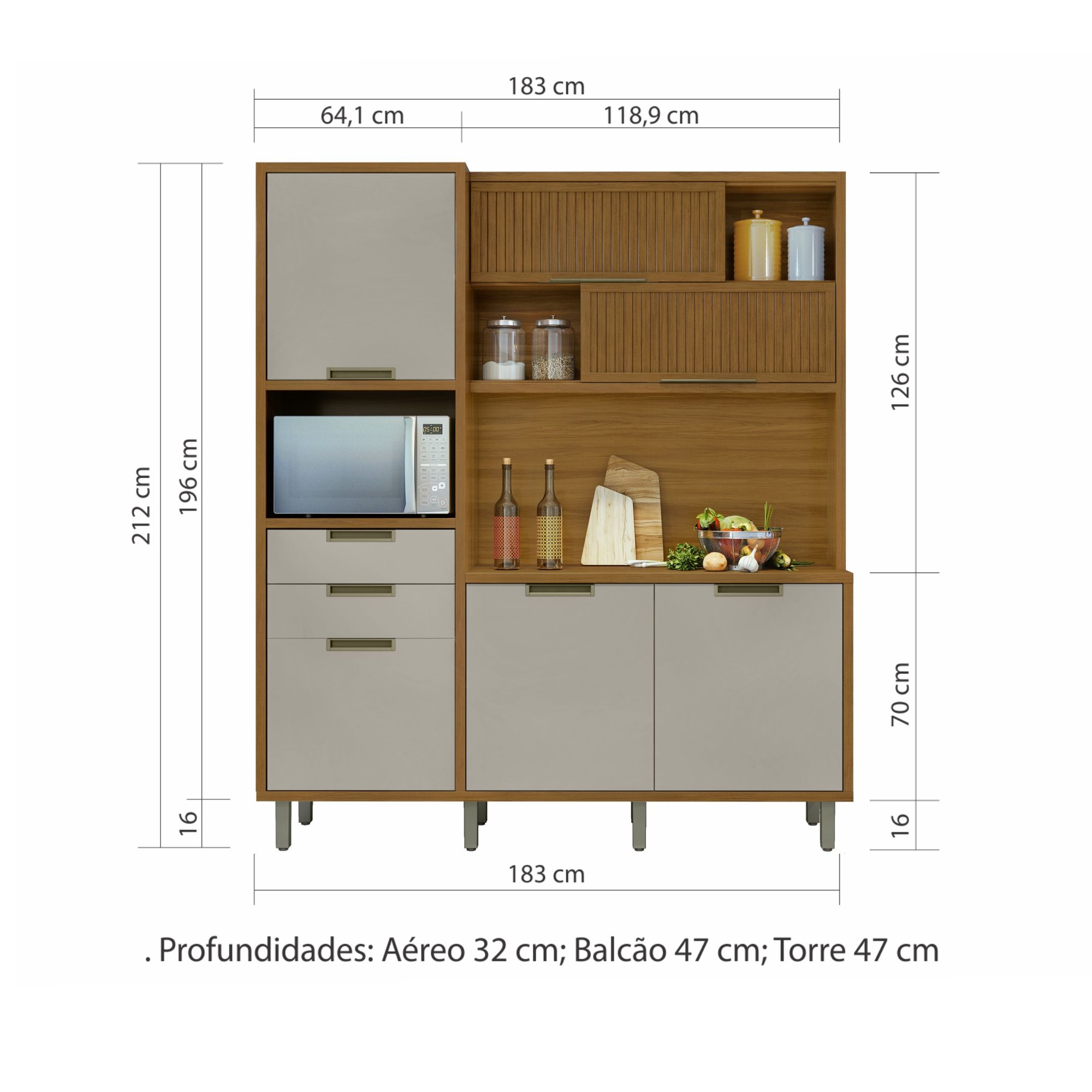 Cozinha Compacta 6 Portas 2 Gavetas Loft Ripado Imperatriz  100% Mdf - 8