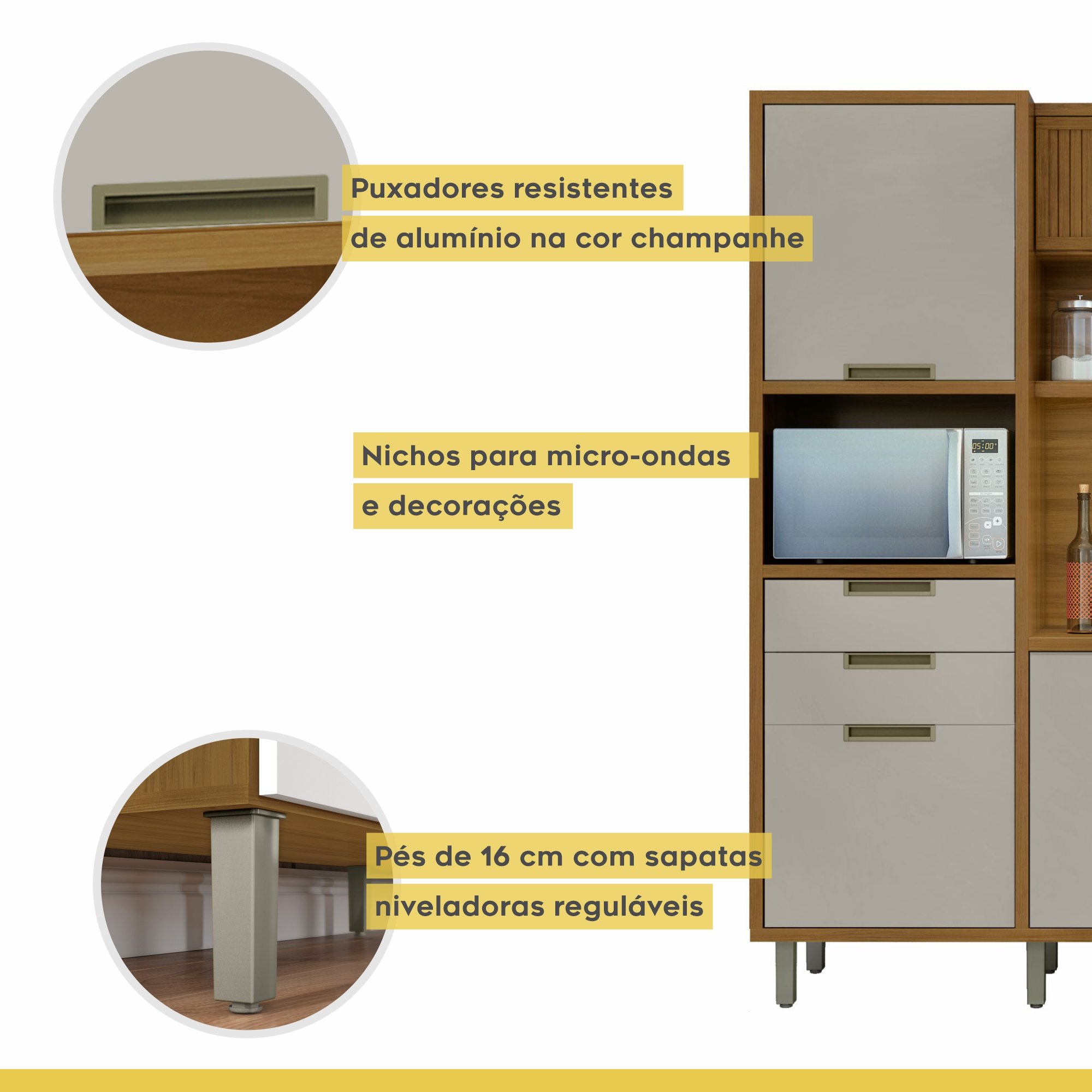 Cozinha Compacta 6 Portas 2 Gavetas Loft Ripado Imperatriz  100% Mdf - 7