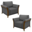 Ver imagem 1 de Kit 2 Poltronas Decorativas Sala de Estar 102cm Pés Madeira Roya M22 Linho Cinza Escuro - Mpozenato