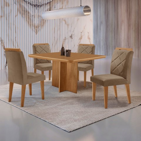 Mesa de Jantar Olímpia 90cm Mdf Canto Copo e com 4 Cadeiras Melissa