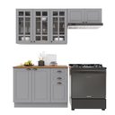 Ver imagem 2 de Cozinha Modulada 3 Peças Balcão com Tampo Armário Aéreo com Vidro 100% MDF com Rodapé Bari Cinza/Titanio Fosco