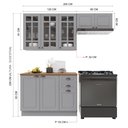 Ver imagem 3 de Cozinha Modulada 3 Peças Balcão com Tampo Armário Aéreo com Vidro 100% MDF com Rodapé Bari Cinza/Titanio Fosco