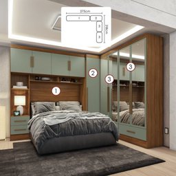 Quarto Modulado Casal 4 Peças 5 Portas 4 Gavetas com Maleiro e Espelhos Smart Plus Espresso Móveis - 3