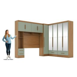 Quarto Modulado Casal 4 Peças 5 Portas 4 Gavetas com Maleiro e Espelhos Smart Plus Espresso Móveis - 4