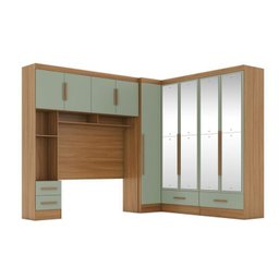 Quarto Modulado Casal 4 Peças 5 Portas 4 Gavetas com Maleiro e Espelhos Smart Plus Espresso Móveis - 2