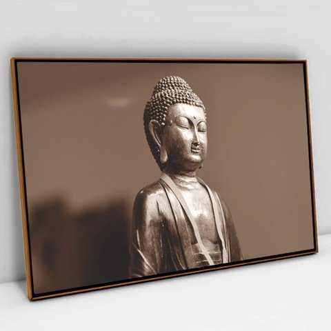 Quadro Decorativo em Canvas Buda TaColado Moldura Flutuante 4,5cm Freijó 60 x 40cm