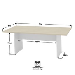 Mesa de Reunião para Escritório com Painel 2mx1m Netmobil - Dubai/branco - 2