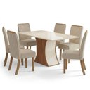 Ver imagem 5 de Conjunto Sala de Jantar Layla Supreme 6 Lugares Tampo MDF Cadeiras Estofadas Off White 160cm Casa
