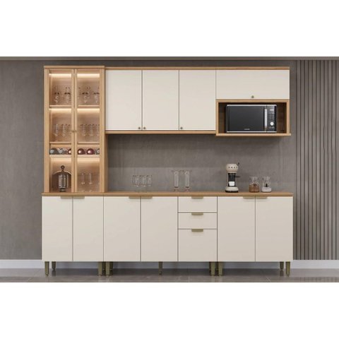 Kit Cozinha Modulada 5 Peças Selene (2aéreos+2balcões+1paneleiro) Cp06 Jequitiba/off White Fosco