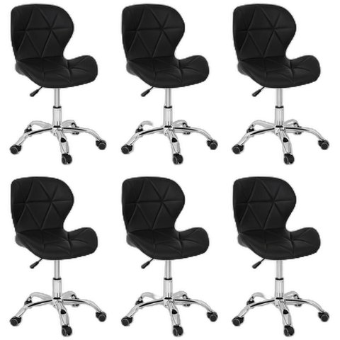 Conjunto 6 Cadeiras Office Eiffel Slim Giratória Ajustável Preta