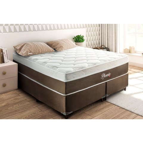 Cama Box Queen 158x198x59cm Molas Ensacadas Phoenix Montreal Branco/Tabaco