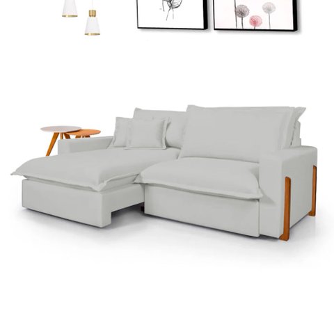 Sofá Retrátil Reclinável Davi com Molas Ensacadas no Assento Tecido Linho Cinza Claro 2,30m