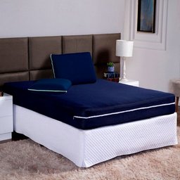 Capa de Colchão Queen 30cm + Fronha com Zíper Malha Lisa 3 Peças:azul Marinho - 1