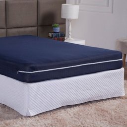Capa de Colchão Queen 30cm + Fronha com Zíper Malha Lisa 3 Peças:azul Marinho - 2