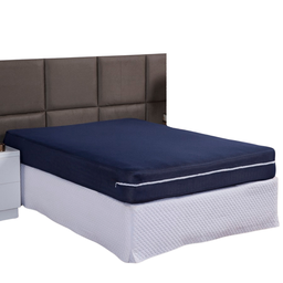 Capa de Colchão Queen 30cm + Fronha com Zíper Malha Lisa 3 Peças:azul Marinho - 3