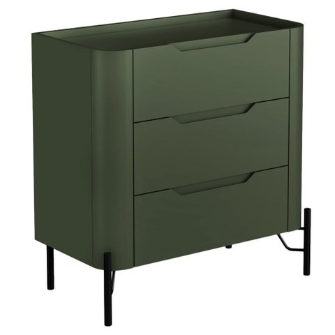 Mesa de Cabeceira Orgânica 3 Gavetas Pés Industrial Preto Bliss I03 Musgo - Lyam Decor