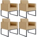 Ver imagem 1 de Kit 4 Poltronas Decorativa Sala Recepção Base Fixa de Metal Helô L02 Linho Bege Escuro - Lyam
