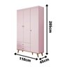 Guarda Roupa Infantil Retrô 3 Portas com Gavetas Lígia Rosa Fosco com Bétula Carolina Baby - 3