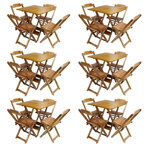 Kit 6 Jogos De Mesa Com 4 Cadeiras De Madeira Dobravel 60X60 - Mel - Amarelo