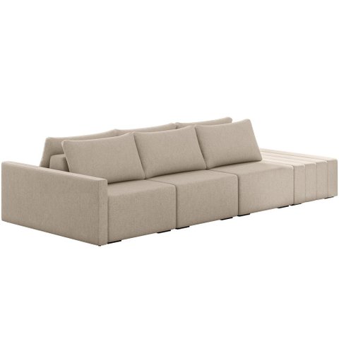 Sofá Ilha Modular para Sala 342cm com Puff Dublin K01 Linho Bege - Lyam Decor