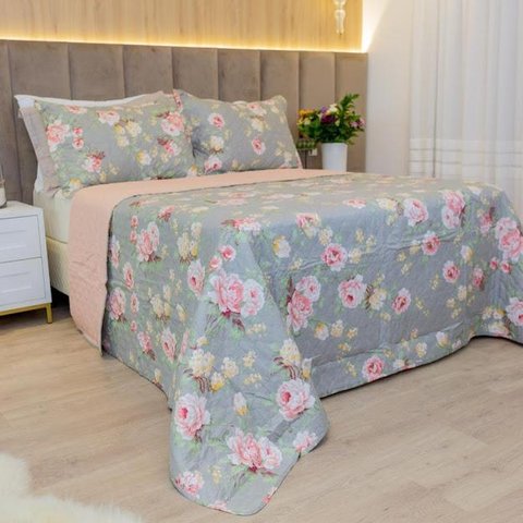 Kit Colcha Casal Bouti Cobre Leito Estampado 3 Peças Cor:Camélia