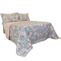 Kit Colcha Casal Bouti Cobre Leito Estampado 3 Peças Cor:Camélia - 5