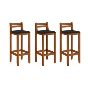 Kit 3 Banquetas em Madeira Maciça Ibiza Balcão 98 Cm - Malbec Assento Preto